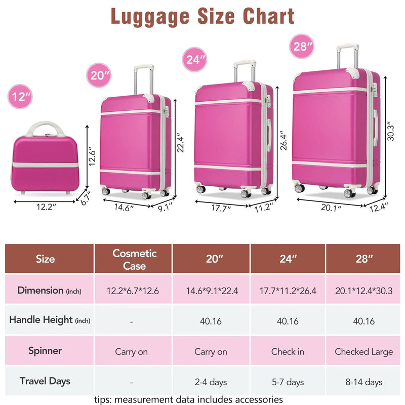 Hardshell Luggage Sets 4 Pieces 20" / 24" / 28" Luggages And Cosmetic Case Spinner Suitcase With Tsa Lock Lightweight by HouseOfZazla