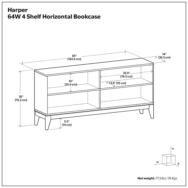 Harper - 4 Shelf Low Bookcase - Walnut Brown by HouseOfZazla