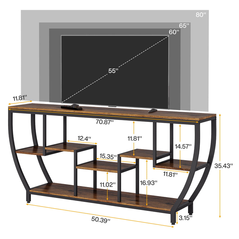 Extra Long Entryway Console Sofa Table With 7 Tier Shelves - Brown / Black by HouseOfZazla