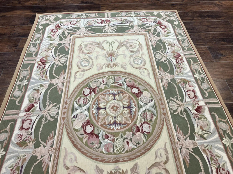 Aubusson Rug 5x8, Wool Handmade Vintage Carpet, Angel Motifs, Flatweave Rug 5 x 8, Medium Sized, European Design by Jewel Rugs