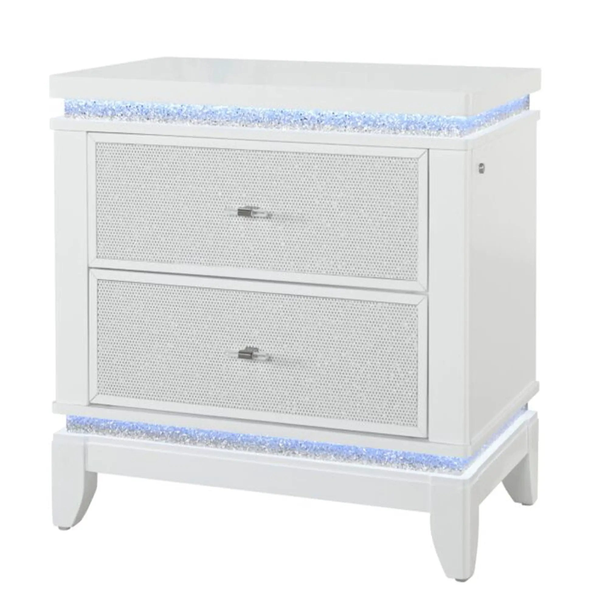 Adalid - Nightstand With Glittered Drawer Front And LED Lighting - White by Unique Piece Furniture