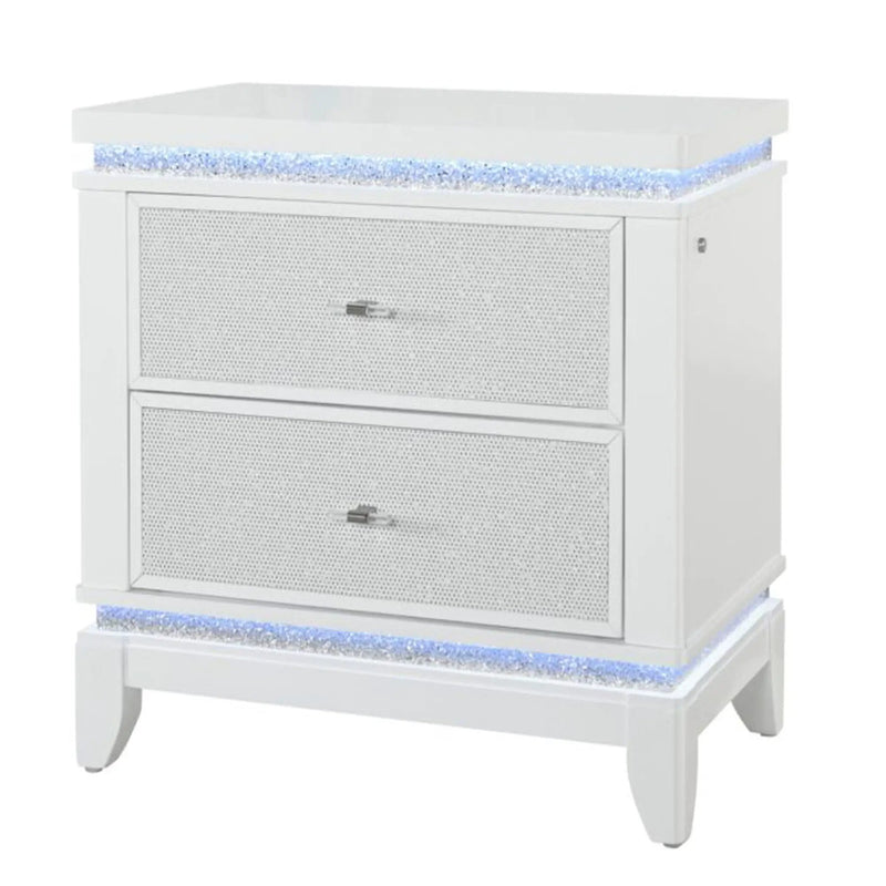 Adalid - Nightstand With Glittered Drawer Front And LED Lighting - White by Unique Piece Furniture