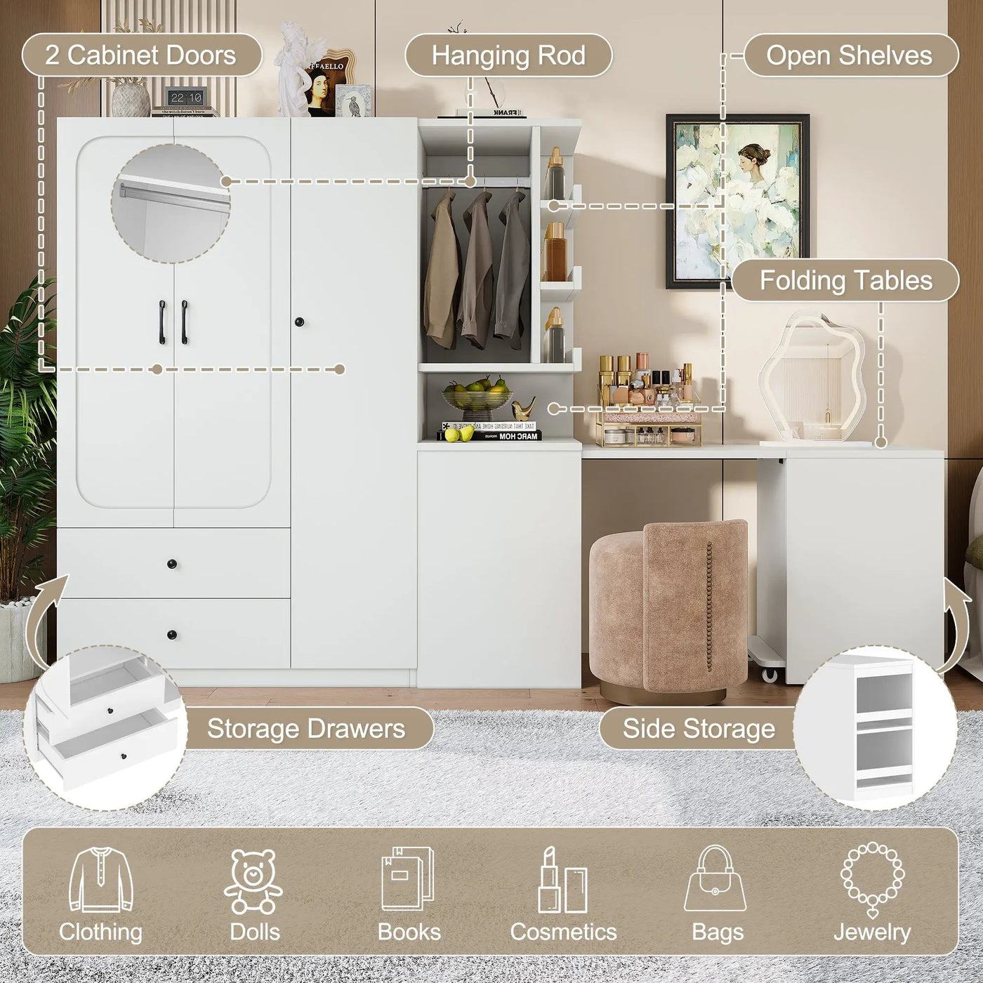 Multifunctional Wardrobe with 2 Doors and Convertible Desk by HouseOfZazla