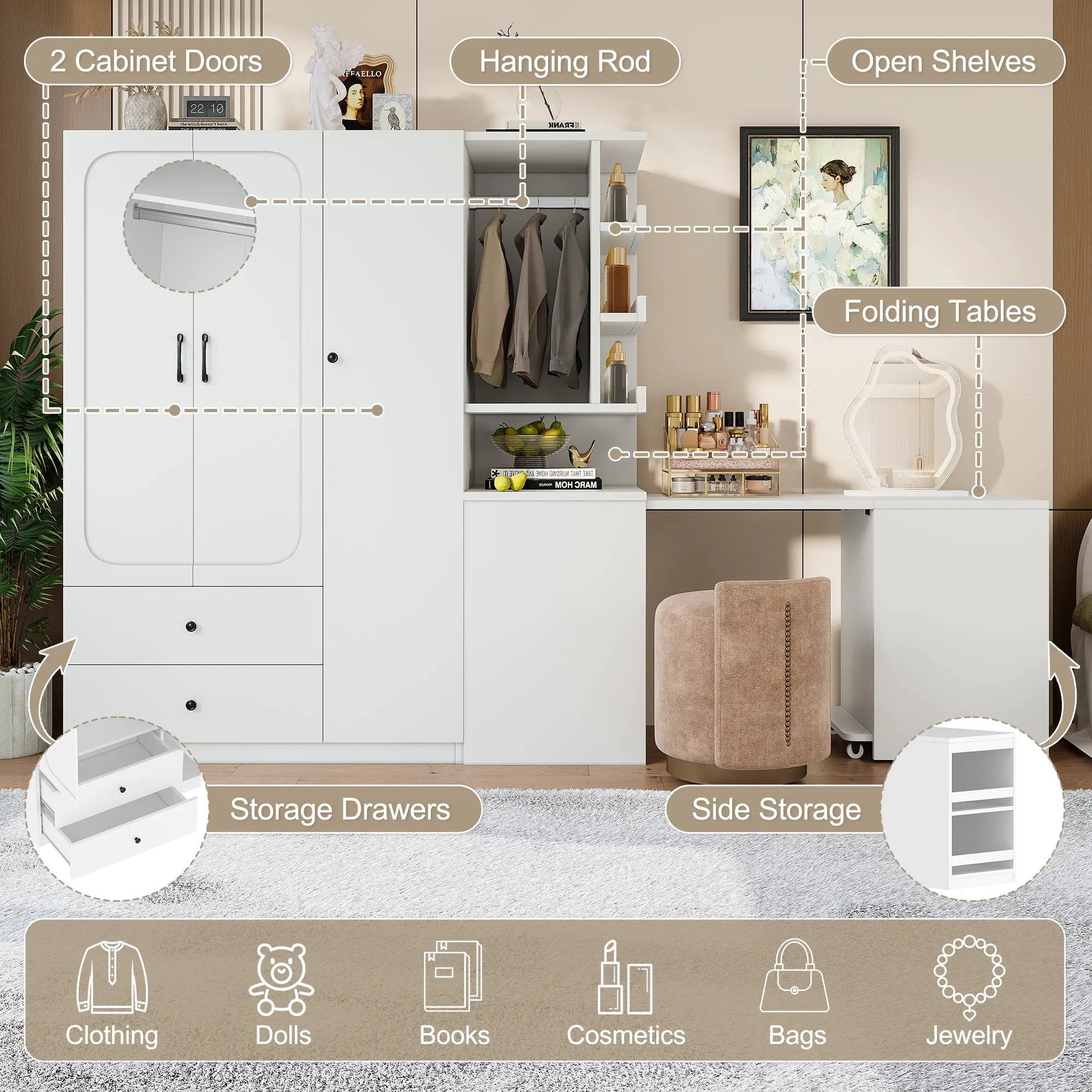 Multifunctional Wardrobe with 2 Doors and Convertible Desk by HouseOfZazla