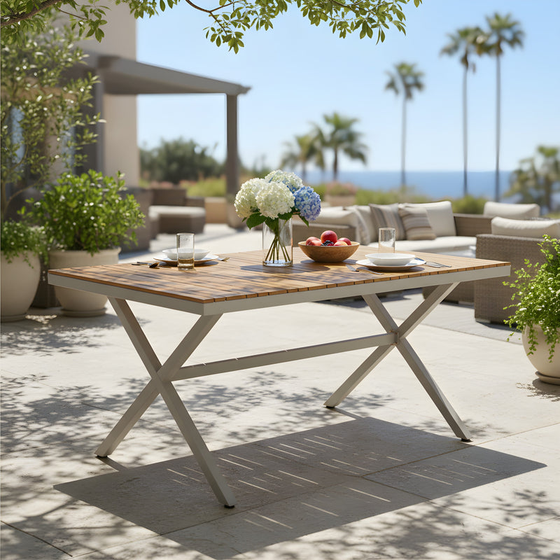 Teak Wood Top Outdoor Table with Steel Frame by HouseOfZazla