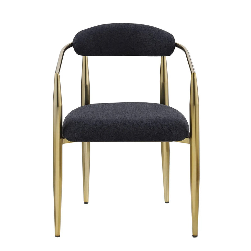 Dining Chairs (Set of 2), Mid-Century Modern Dining Chairs, Kitchen Dining Room Chairs, Round Boucle Backrest Sherpa Dining Chair With Metal Legs by Unique Piece Furniture
