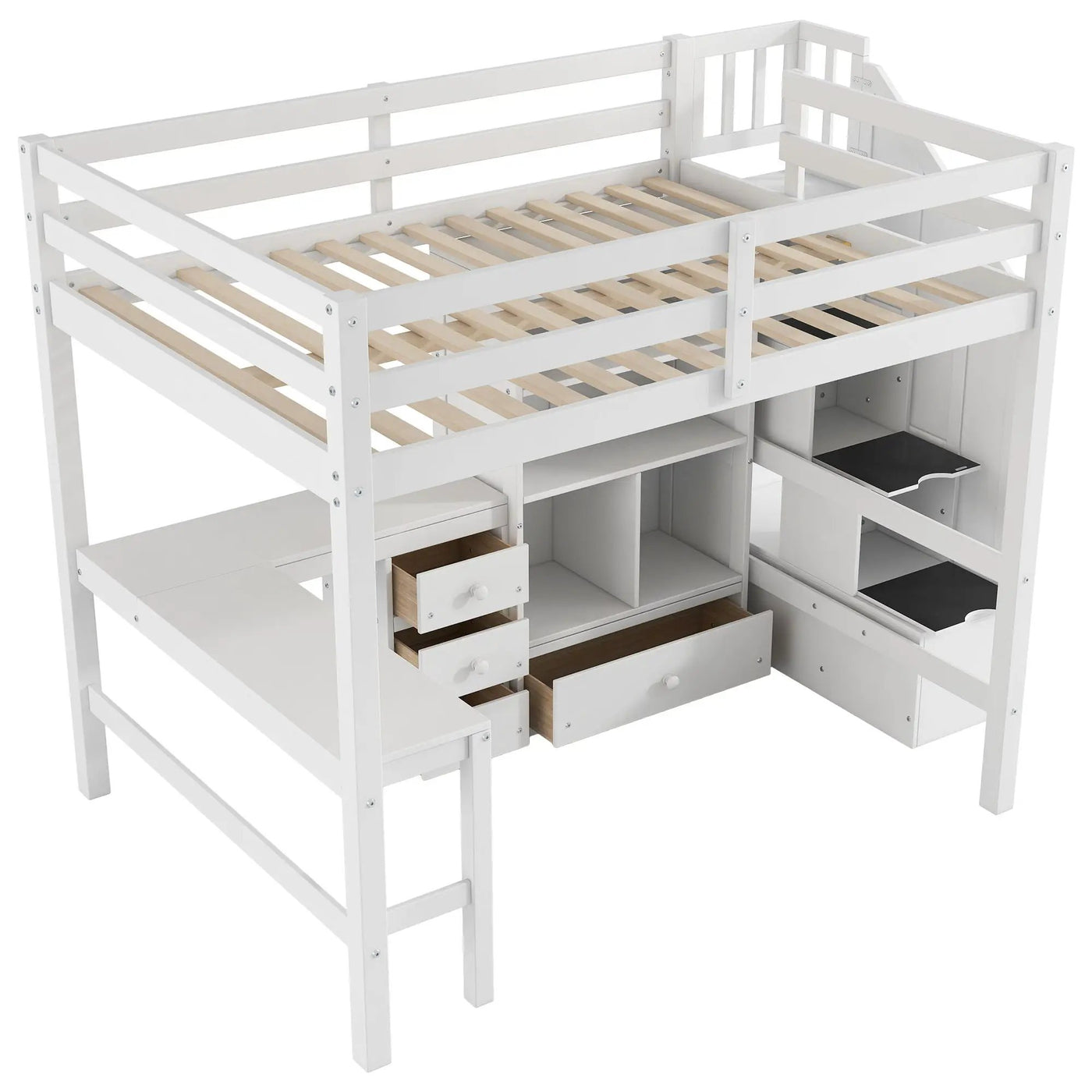 Loft Bed & L Shaped Desk, Drawers, Cabinet, And Storage Staircase by Unique Piece Furniture