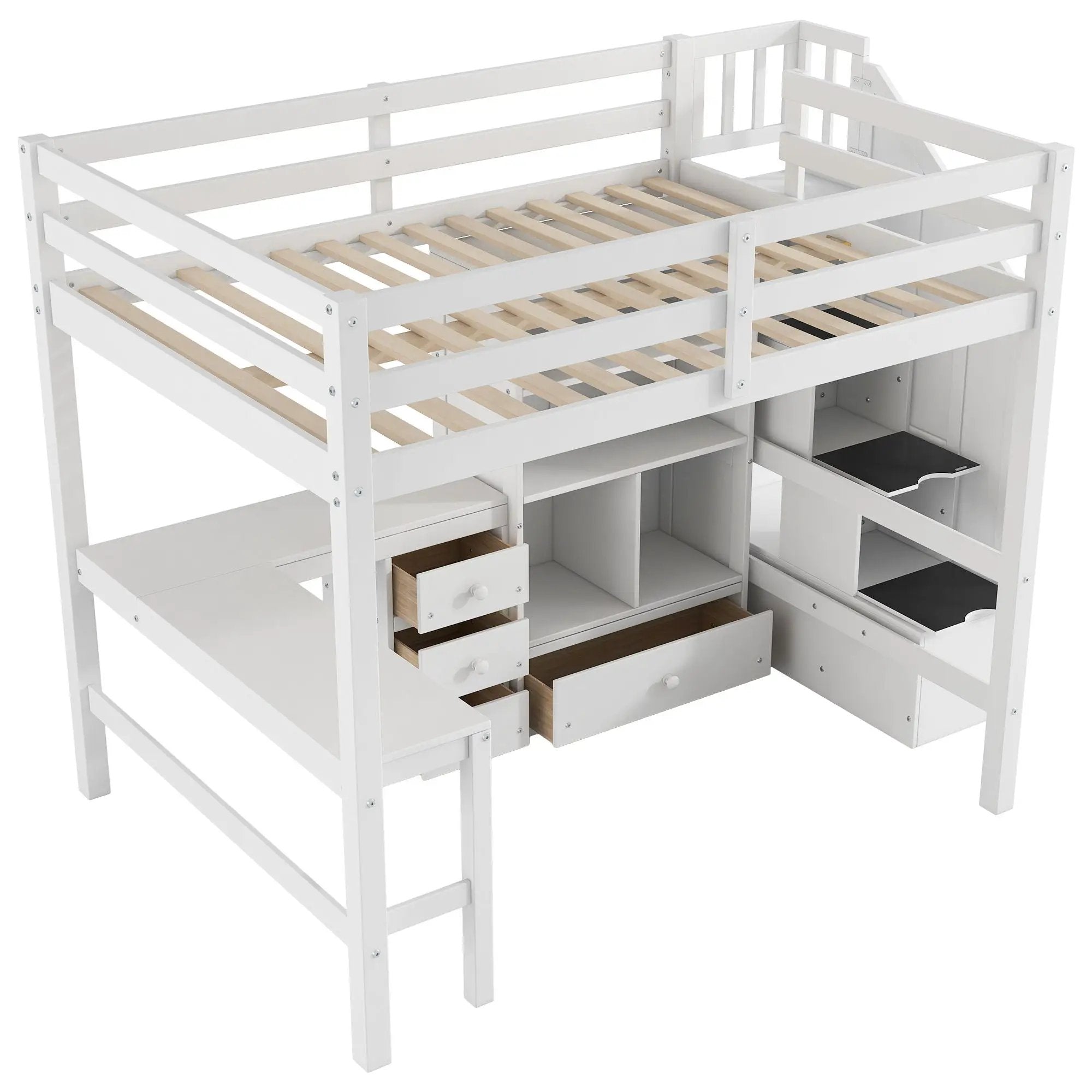 Loft Bed & L Shaped Desk, Drawers, Cabinet, And Storage Staircase by HouseOfZazla