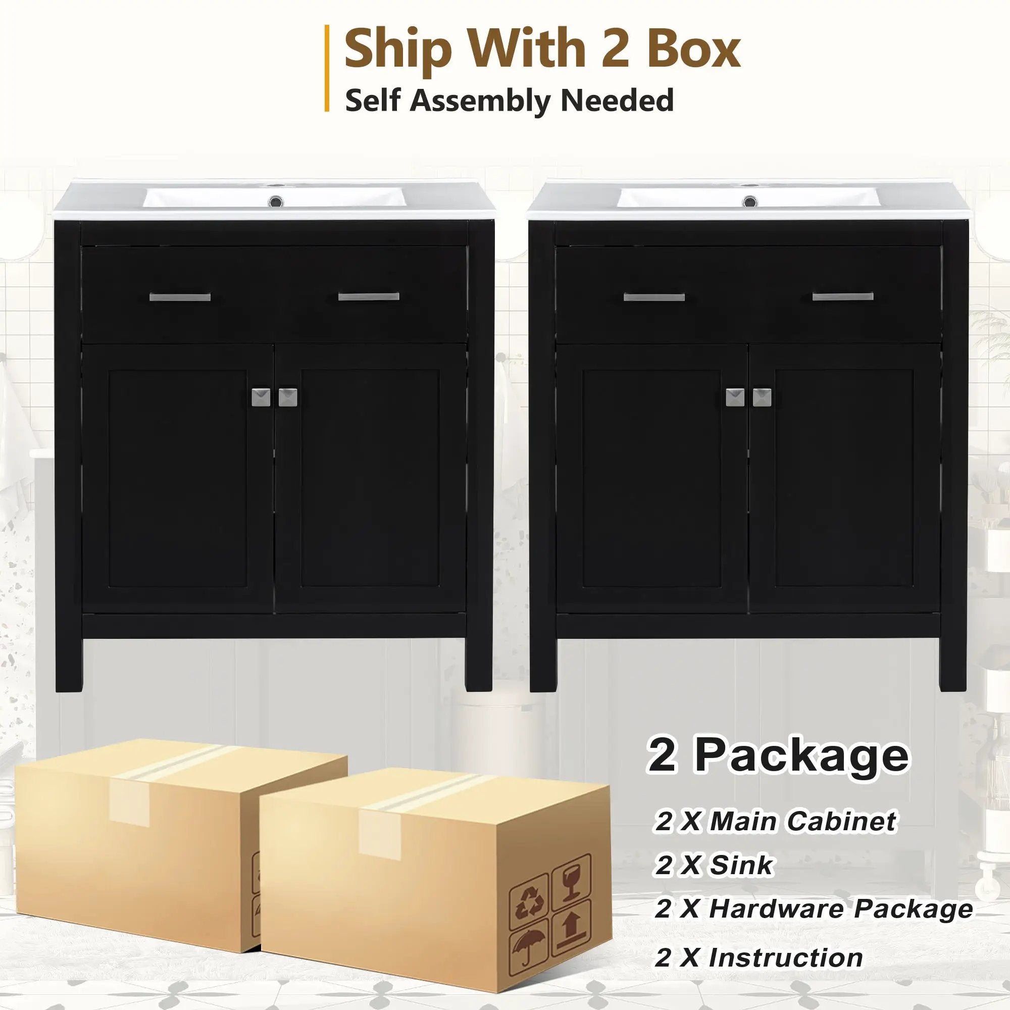 60" Modern Black Bathroom Vanity Set by HouseOfZazla