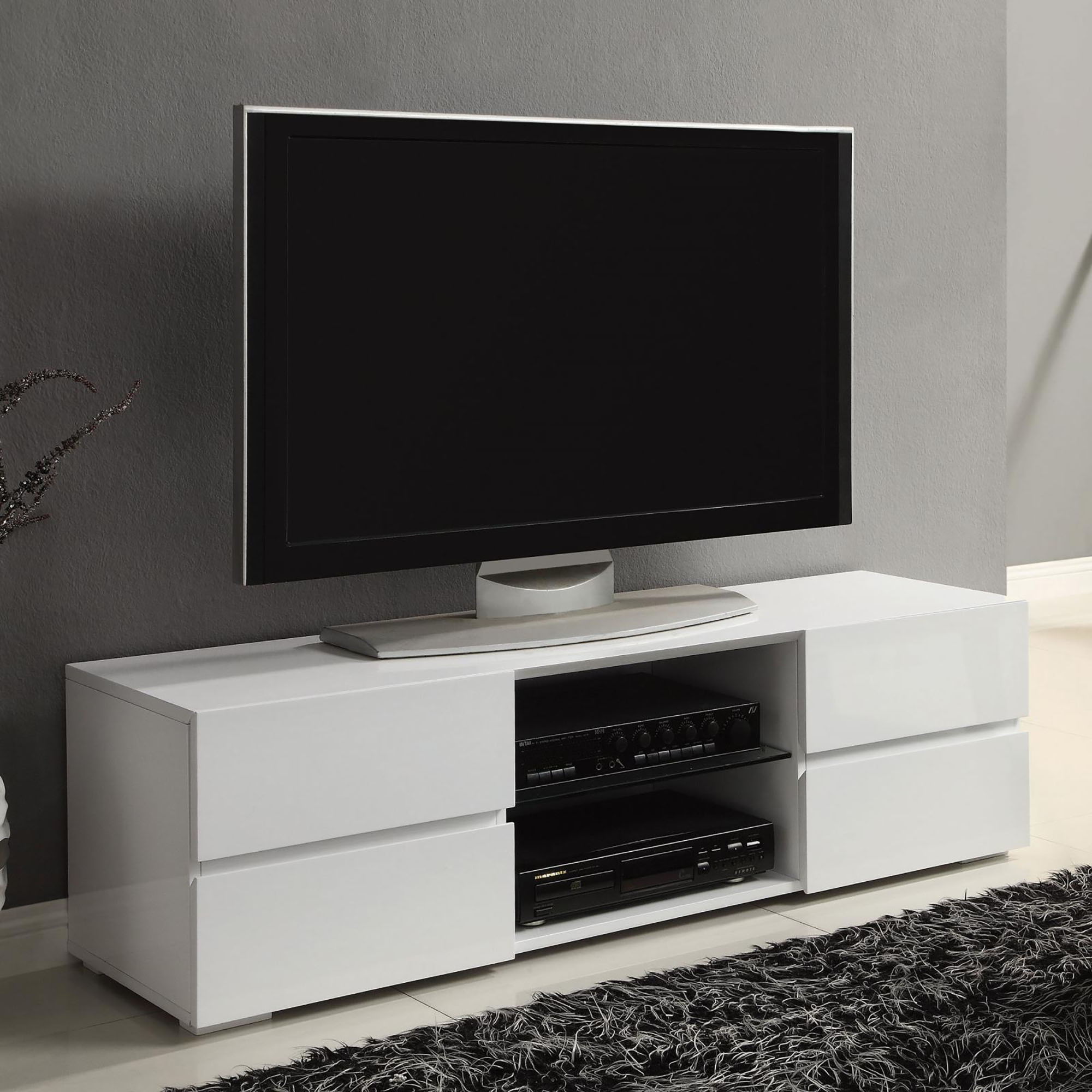Glossy 4 Drawer TV Console - White by HouseOfZazla