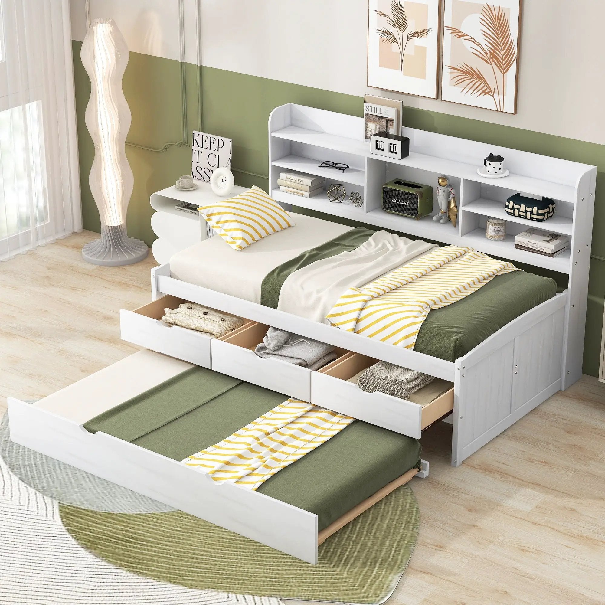 Captain Bed With Built In Bookshelves, 3 Storage Drawers, And Trundle by Unique Piece Furniture