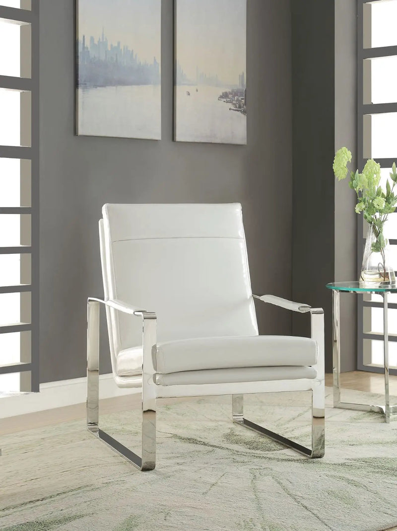 Rafael - Accent Chair - White Synthetic Leather & Stainless Steel by Unique Piece Furniture