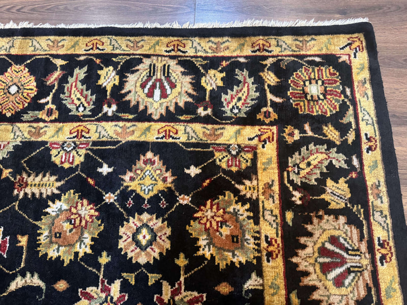 Indo Persian Mahal Rug 8x10, Black and Gold, Wool Hand Knotted Oriental Carpet by Jewel Rugs