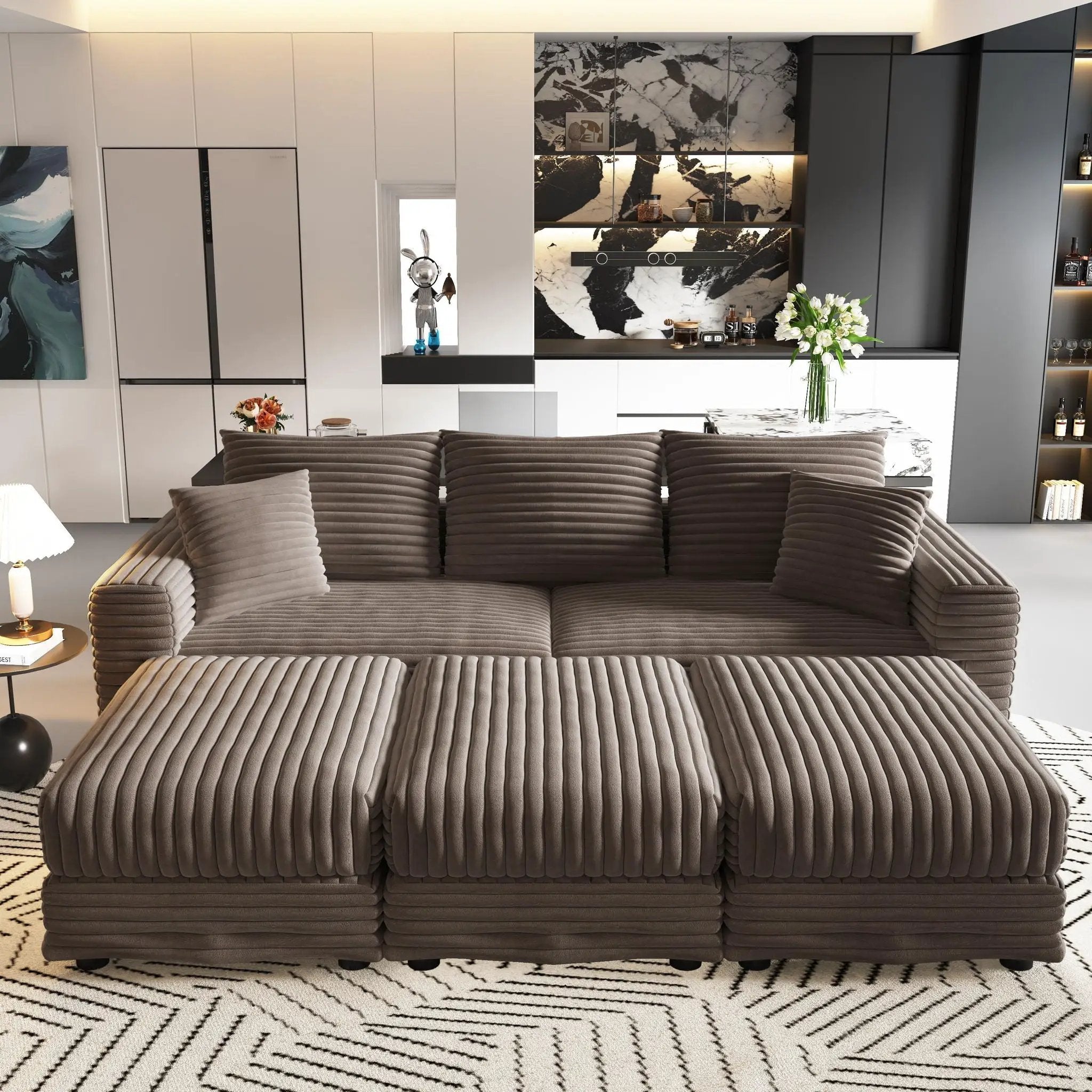 Deep Seat Convertible Sofa With Soft Pillows And Ottomans by HouseOfZazla