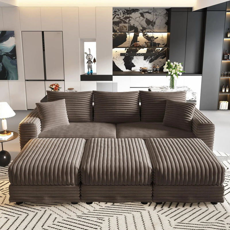 Deep Seat Convertible Sofa With Soft Pillows And Ottomans by HouseOfZazla