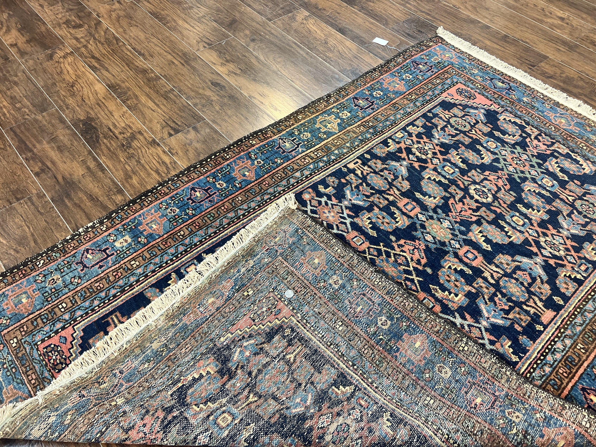 Antique Persian Tribal Rug 5x7, Navy Blue & Pink, Hand Knotted Handmade 1920s Wool Rug, Allover Pattern, Persian Hamadan Rug by Jewel Rugs