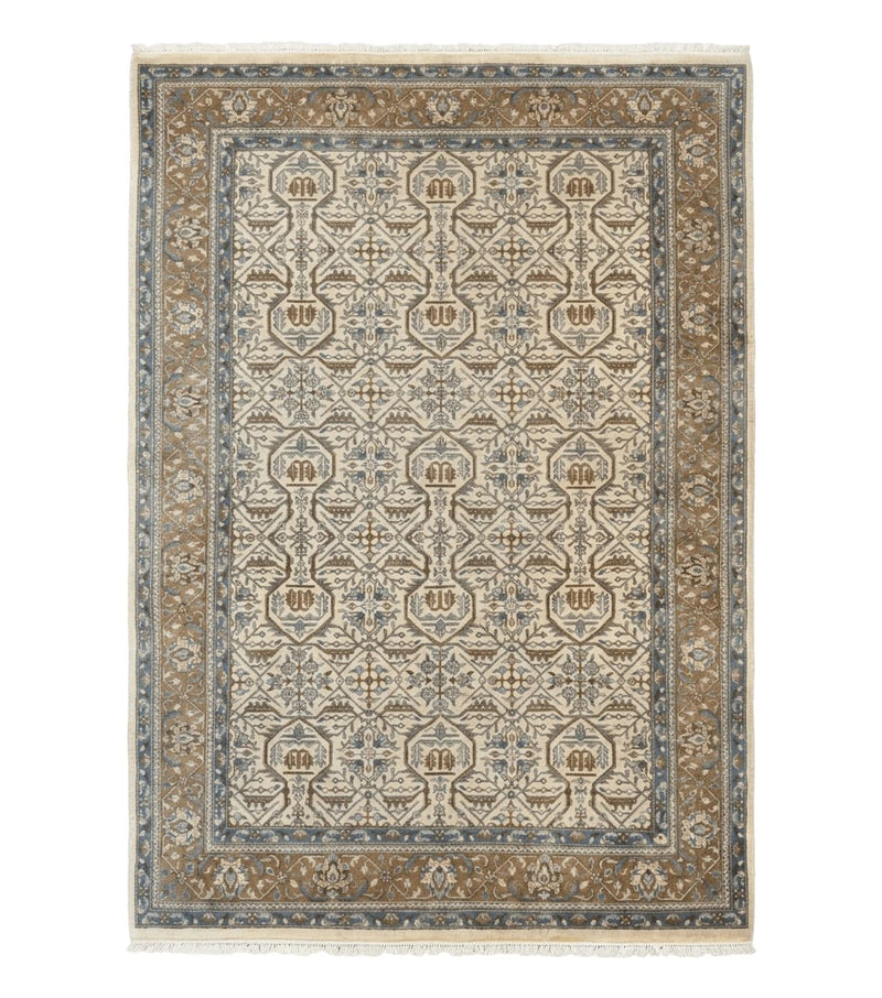 Indo Persian Rug 6x9, Beige, Allover Pattern, Vintage Wool Oriental Carpet by Jewel Rugs