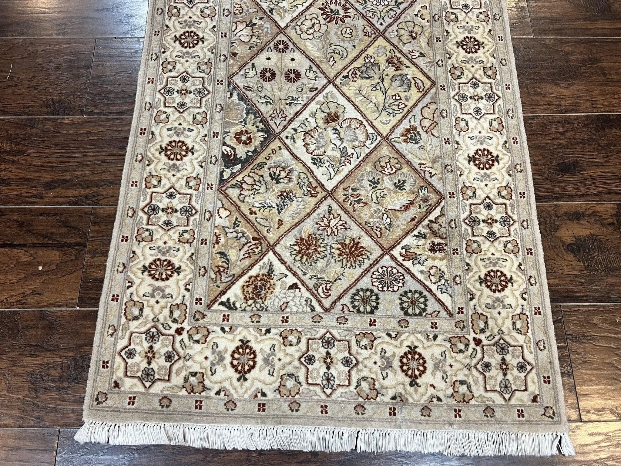 Pak Persiann Runner Rug 2.7 x 12, Handmade Wool Vintage Hallway Rug, Panel Design by Jewel Rugs