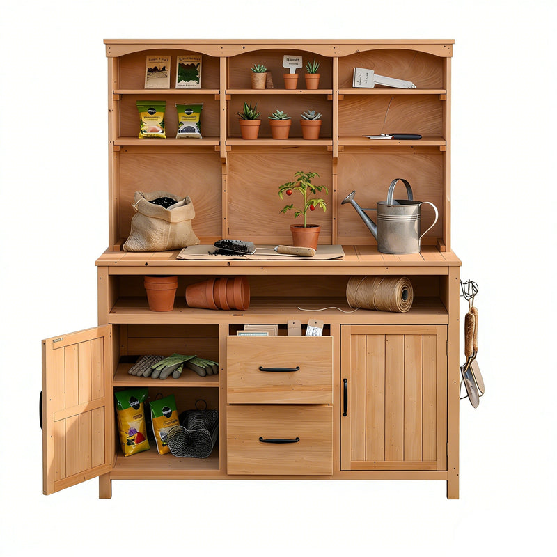 TOPMAX Large Fir Wood Potting Bench with Hutch, Cabinets & Drawers by HouseOfZazla