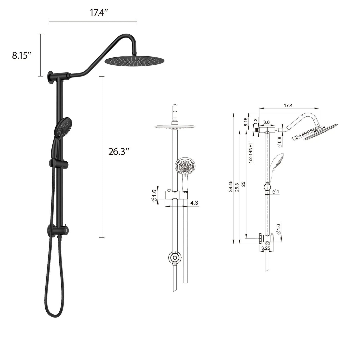 Shower System With 5 Function Rain Hand Shower And Slide Bar Combo by HouseOfZazla