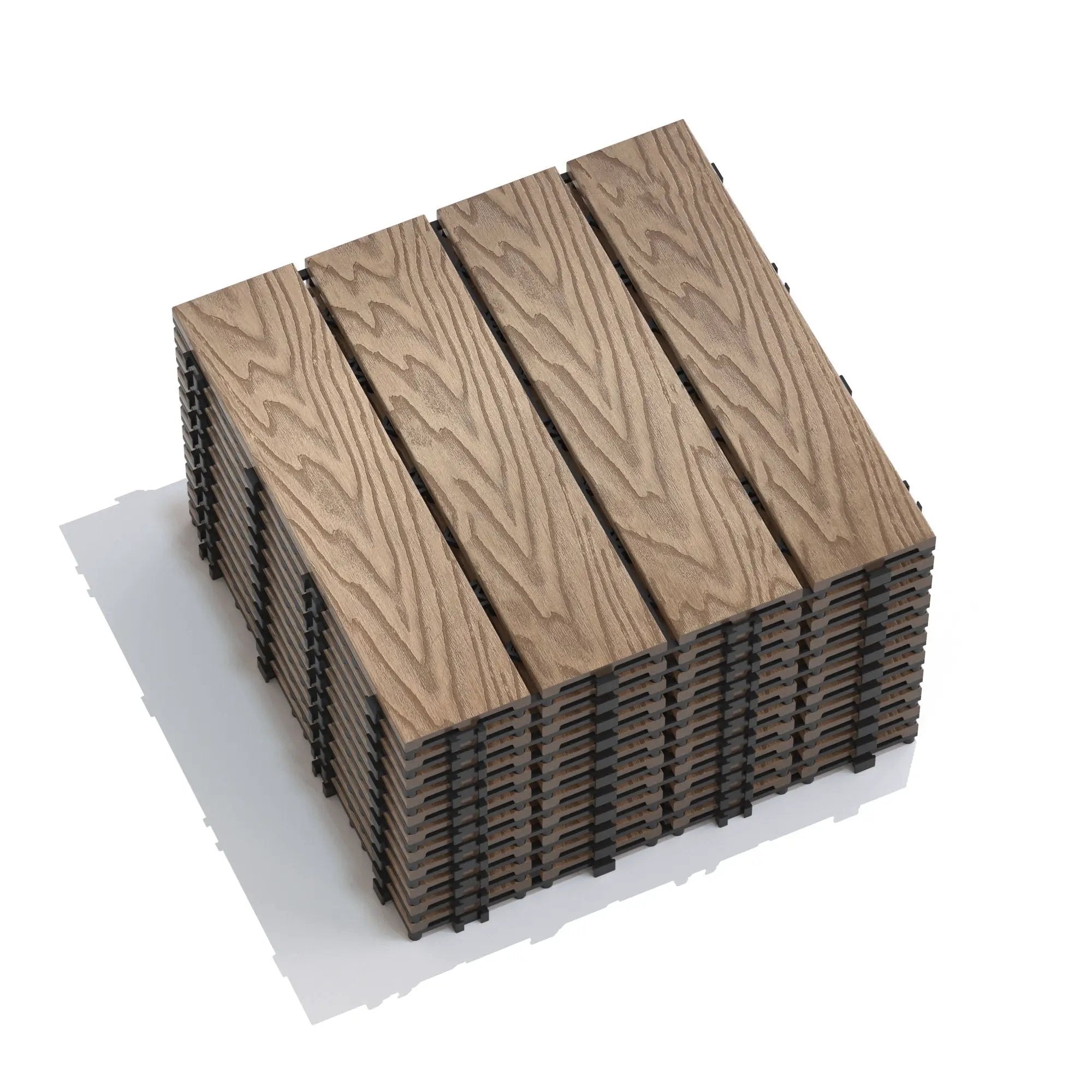 Patio Deck Tiles, Interlocking Diy Flooring For Indoor / Outdoor Use (Set of 22) - Teak by HouseOfZazla