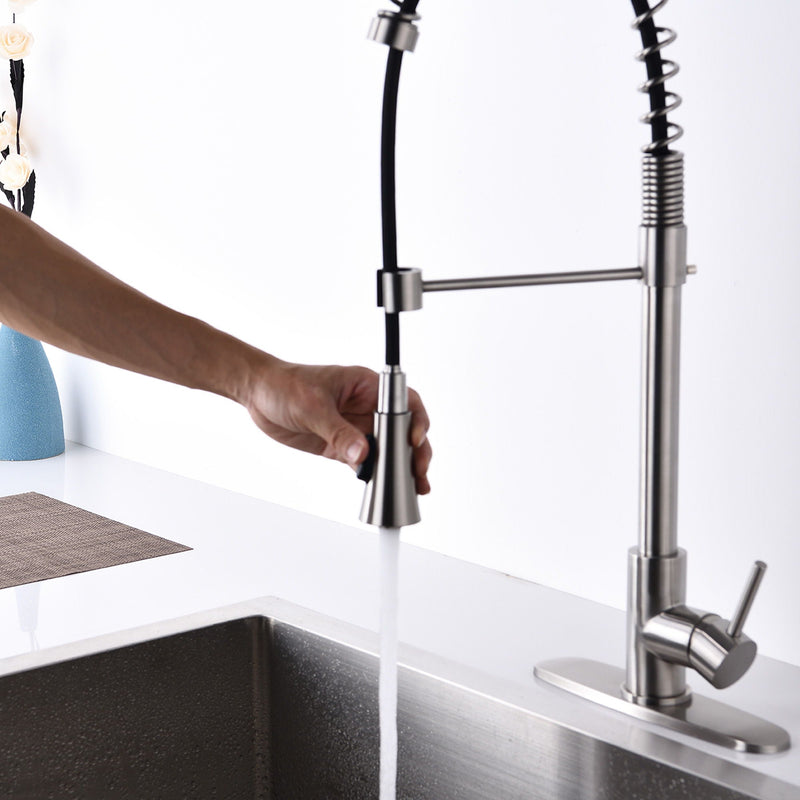 Modern Single Handle Spring High Arc Kitchen Faucet With Water Filter System by HouseOfZazla