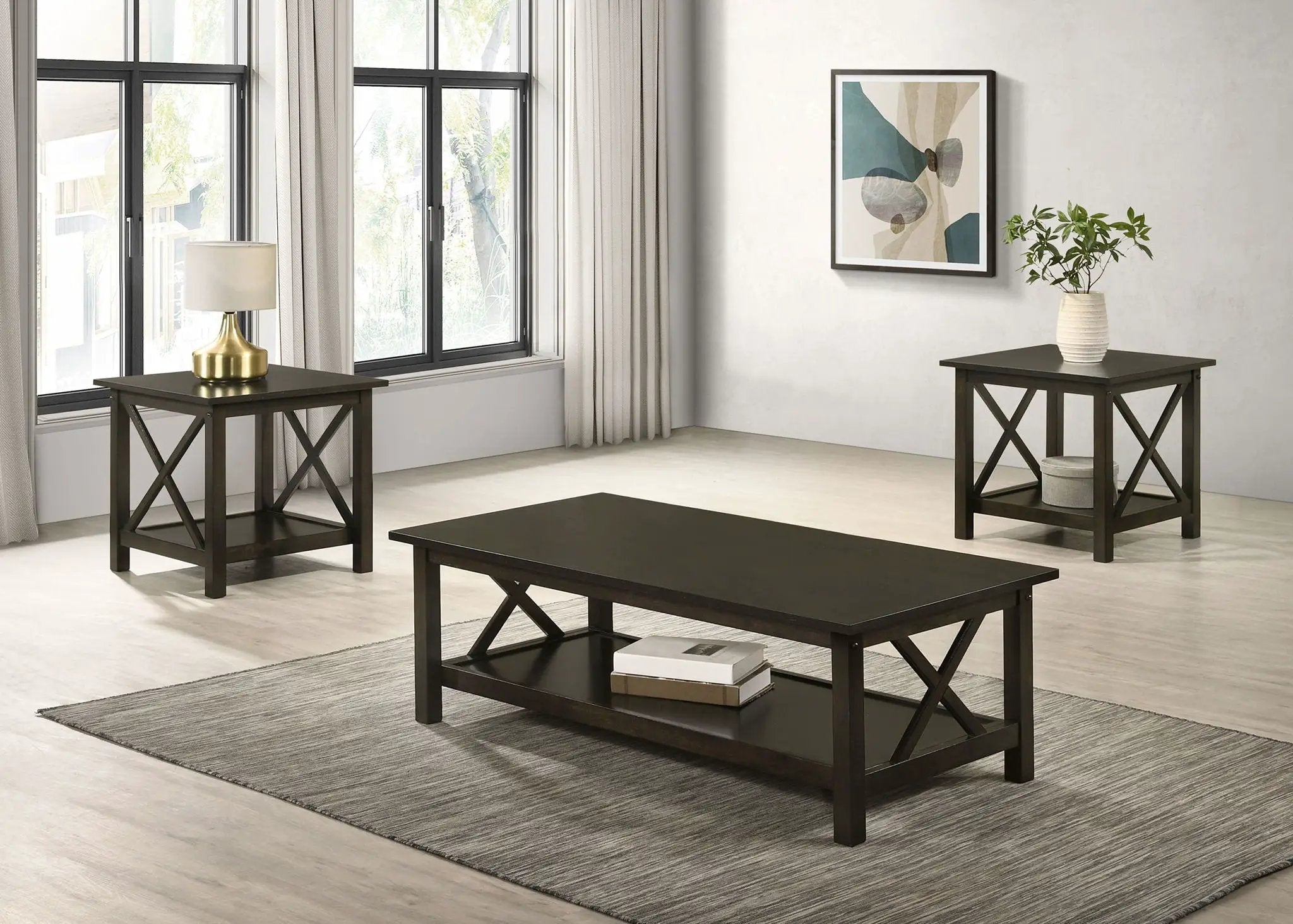 Rachelle 3-piece Rectangular Coffee Table Set Deep Merlot by Unique Piece Furniture