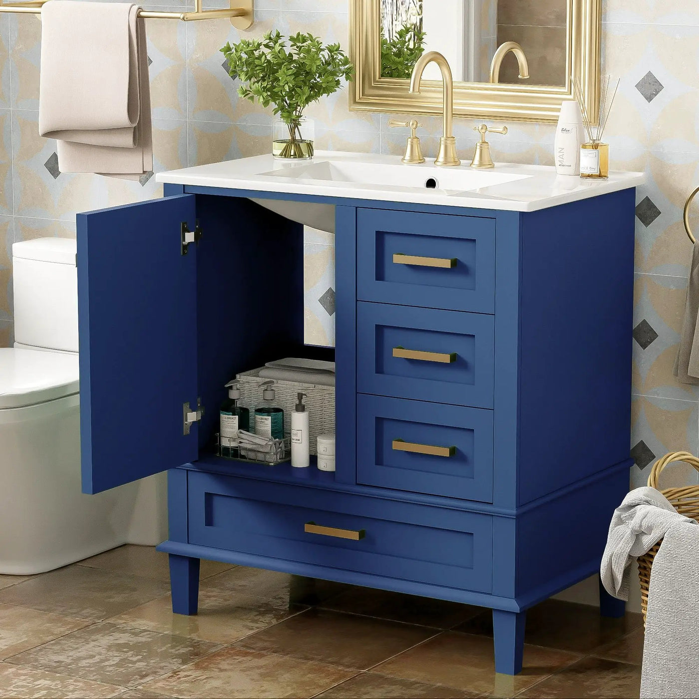 Bathroom Vanity, Modern Bathroom Cabinet With Sink Combo Set, Bathroom Storage Cabinet With A Soft Closing Door And 3 Drawers, Solid Wood Frame by Unique Piece Furniture