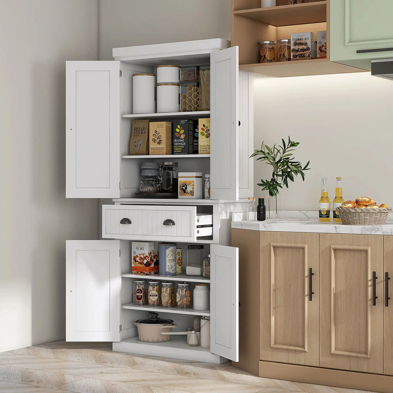 Homcom - 72" Kitchen Pantry, Tall Storage Cabinet, Freestanding Cupboard With Drawer, Doors And Adjustable Shelves - White by Unique Piece Furniture