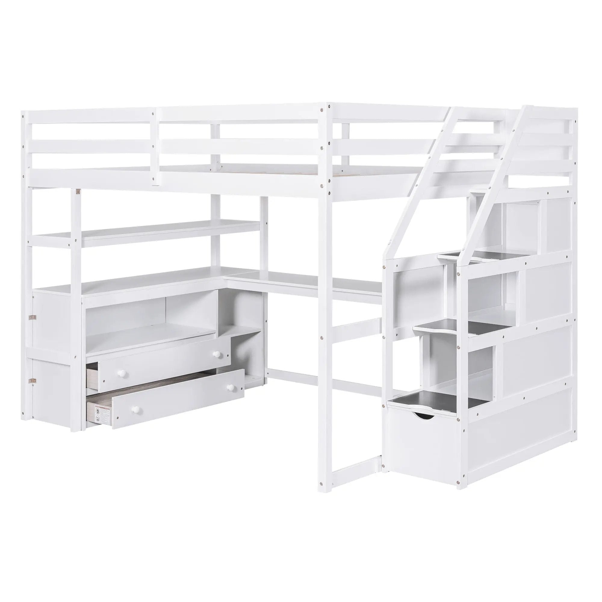 Loft Bed With Desk, Shelves, 2 Drawers, Storage Staircase by Unique Piece Furniture