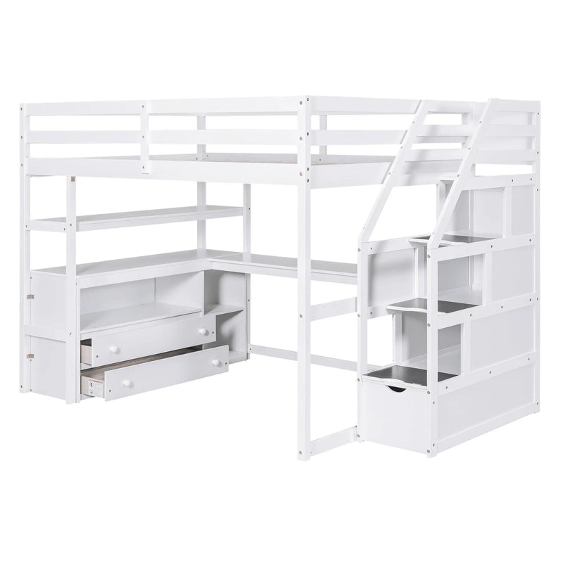 Loft Bed With Desk, Shelves, 2 Drawers, Storage Staircase by Unique Piece Furniture