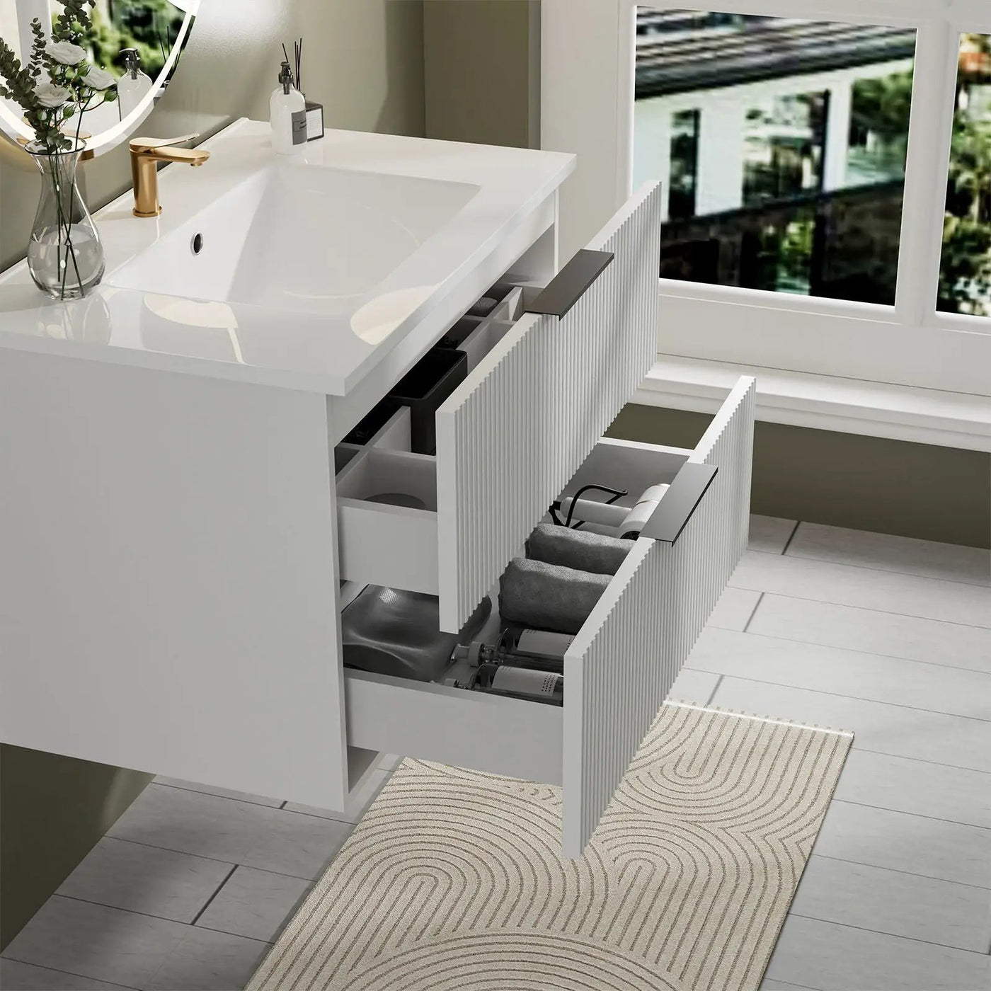 Modern Wall Mounted Floating Bathroom Vanity With Sink And Drawers by Unique Piece Furniture