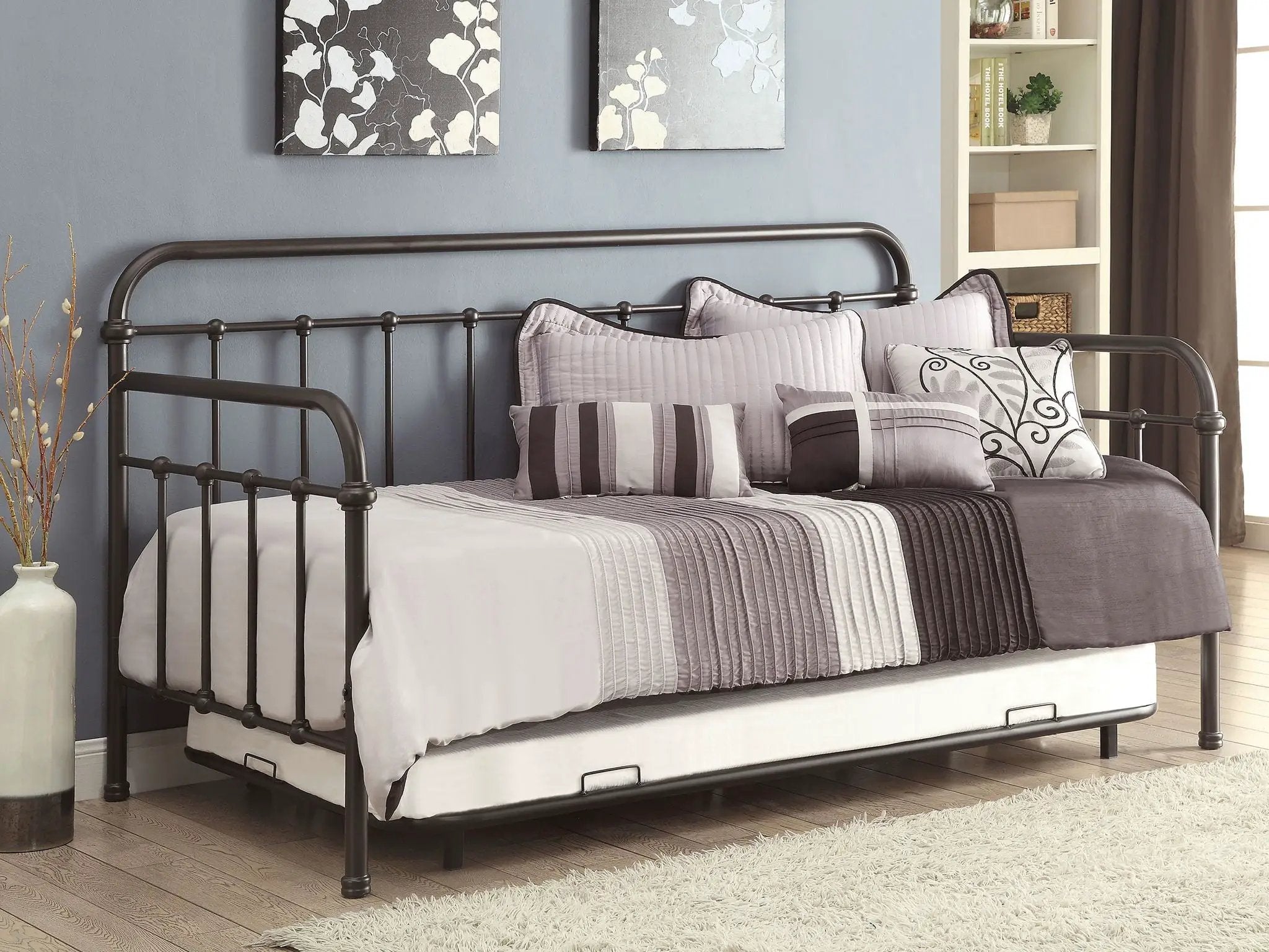 Livingston Metal Twin Daybed with Trundle Dark Bronze by Unique Piece Furniture
