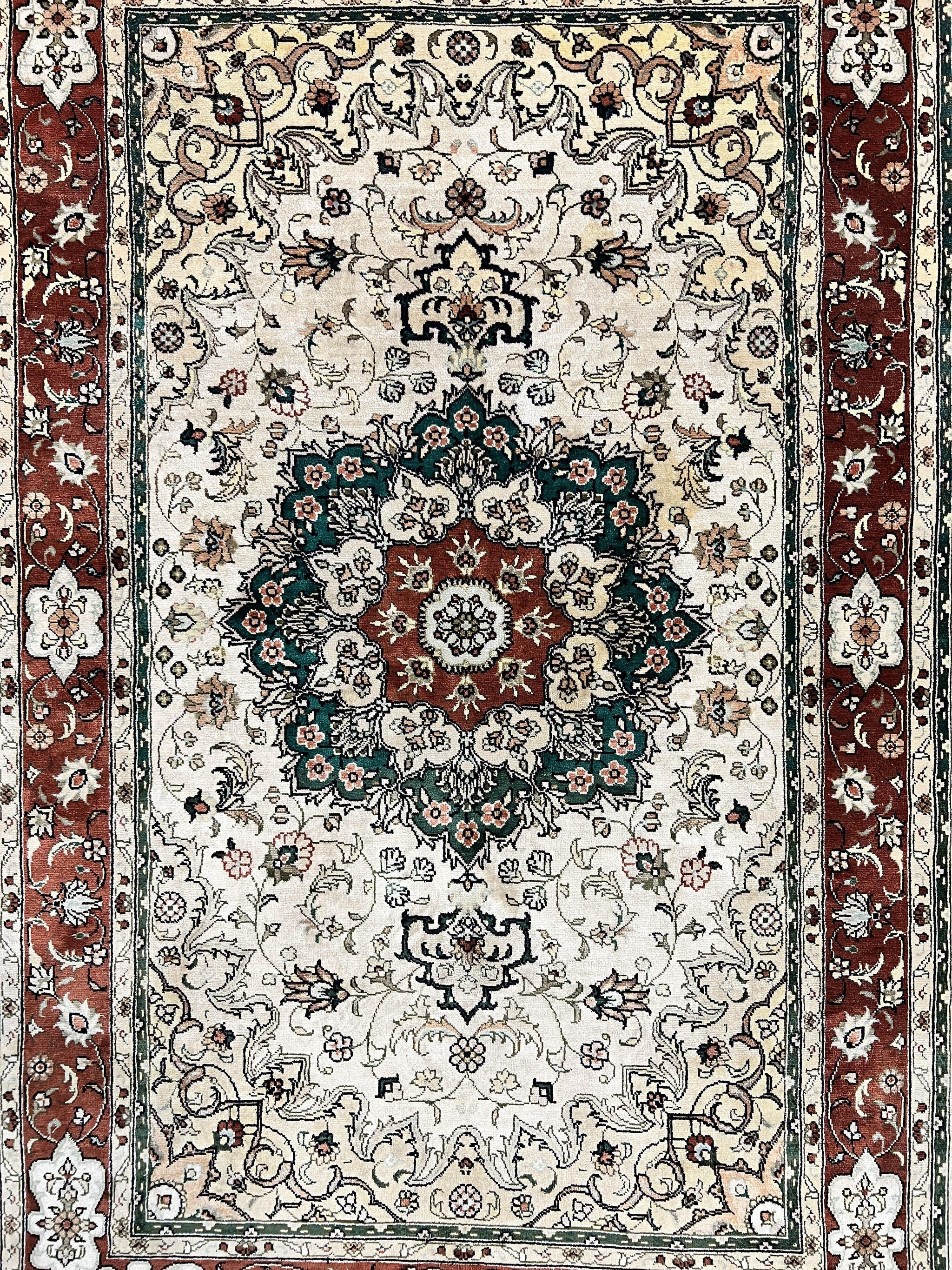 Silk Turkish Kayseri Rug 2.7 x 4, Floral Medallion, Fine Oriental Carpet, Small Vintage Rug, Silk Pile on Silk Foundation, Hand Knotted by Jewel Rugs