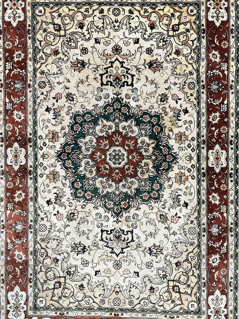 Silk Turkish Kayseri Rug 2.7 x 4, Floral Medallion, Fine Oriental Carpet, Small Vintage Rug, Silk Pile on Silk Foundation, Hand Knotted by Jewel Rugs