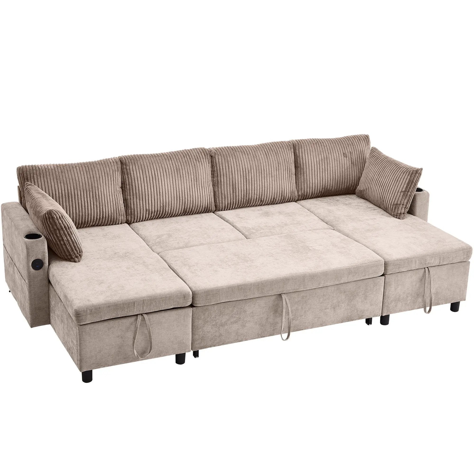 Sectional Sofa Bed With Pull Out Sleeper, USB Ports, Cup Holders by HouseOfZazla