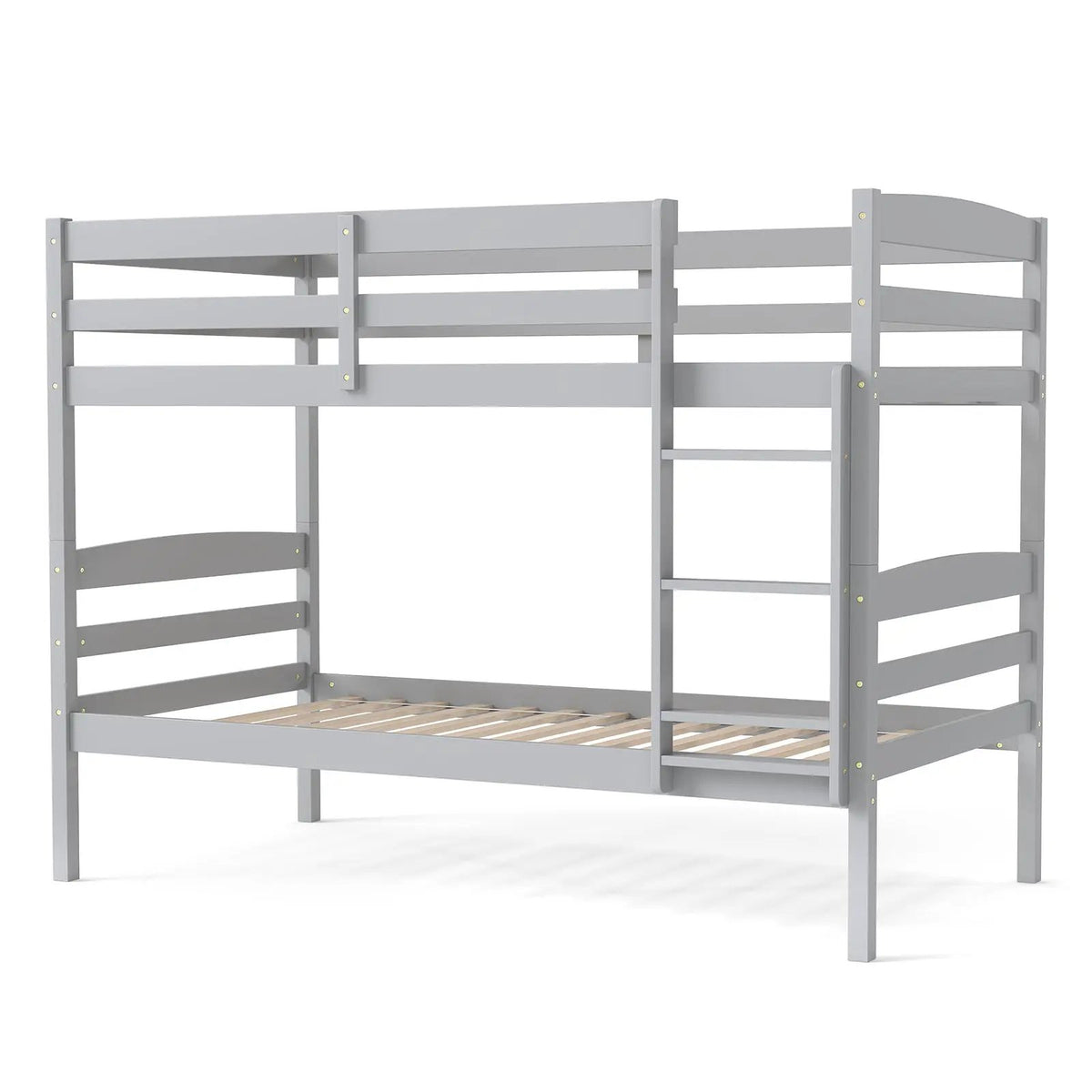 Solid Wood Twin Over Twin Bunk Bed Frame with High Guardrails and Integrated Ladder, photo 9 of 10