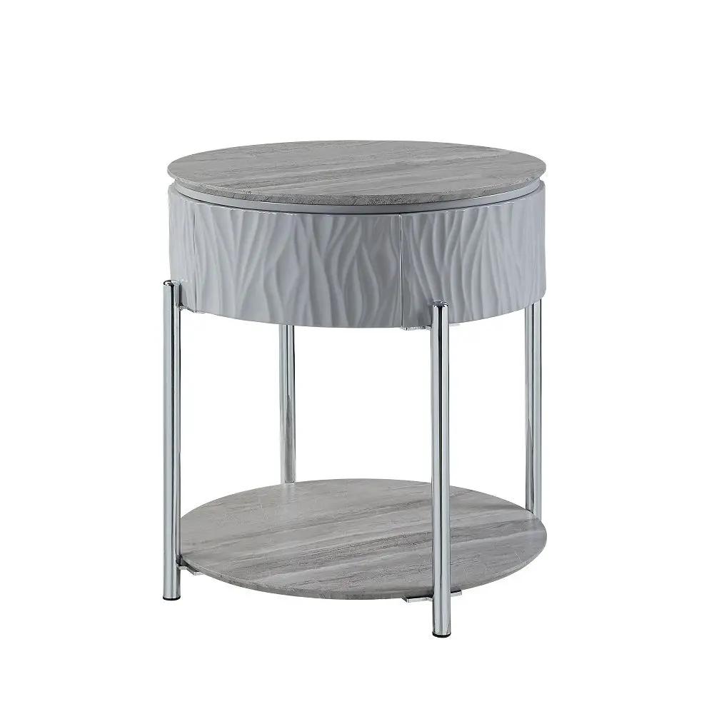Yukino - End Table - Gray High Gloss & Chrome by Unique Piece Furniture
