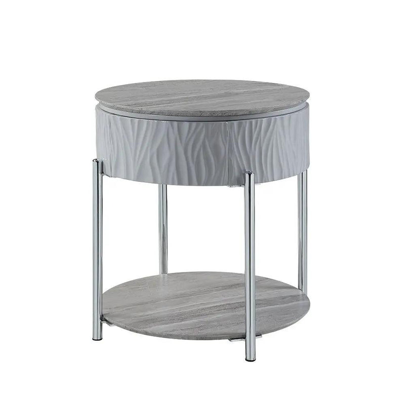 Yukino - End Table - Gray High Gloss & Chrome by Unique Piece Furniture