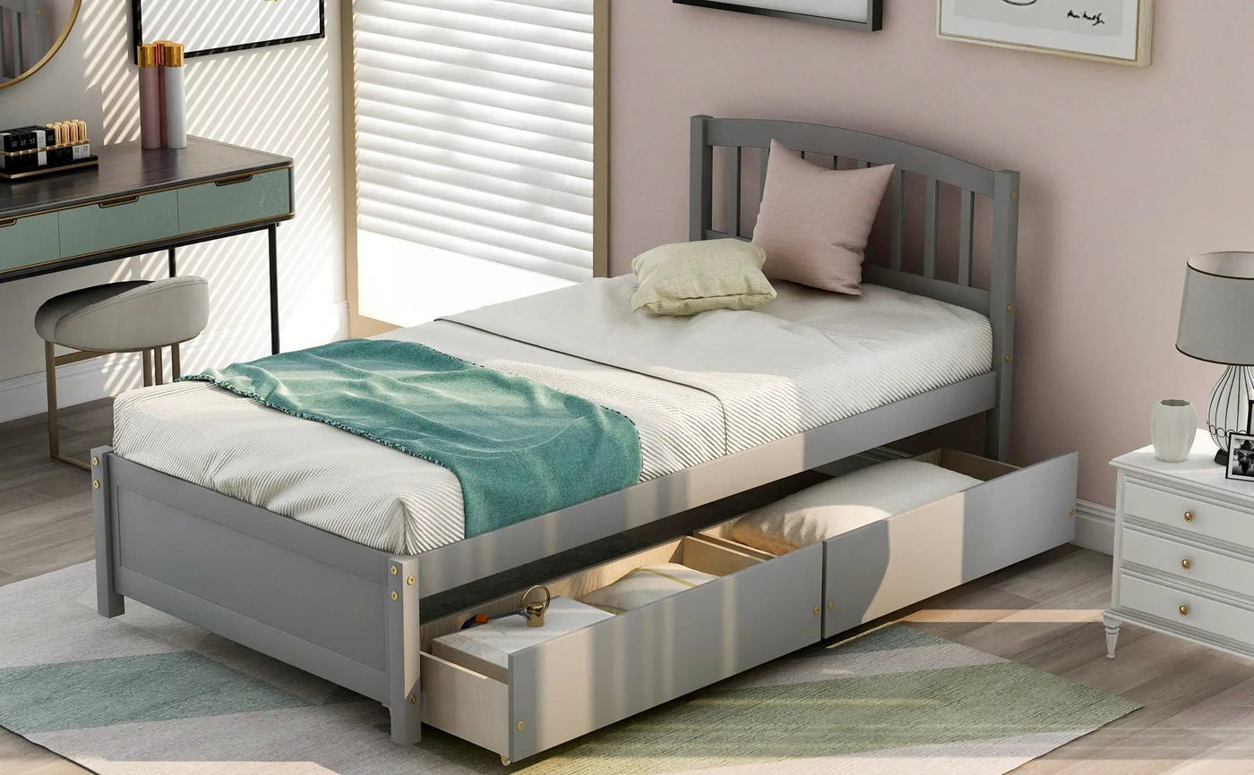 Platform Storage Bed Wood Bed Frame With Two Drawers And Headboard by Unique Piece Furniture