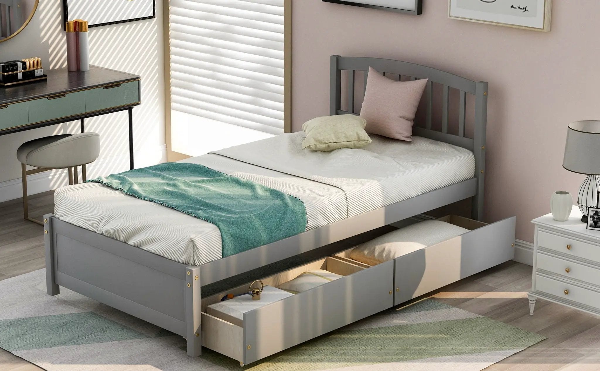 Platform Storage Bed Wood Bed Frame With Two Drawers And Headboard by Unique Piece Furniture