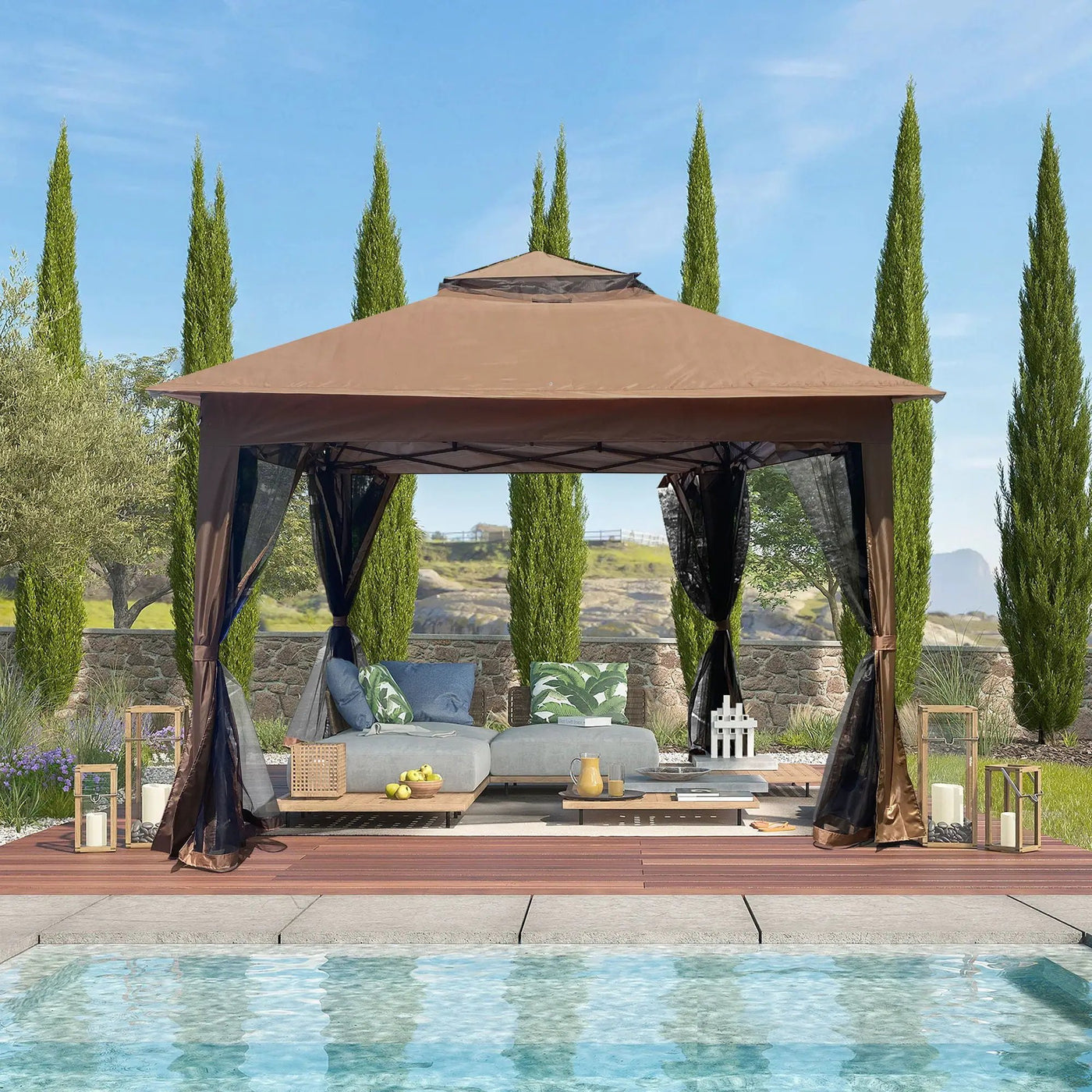 Outdoor Pop Up Gazebo Canopy With 2 Tier Soft Top And Removable Zipper Netting by HouseOfZazla