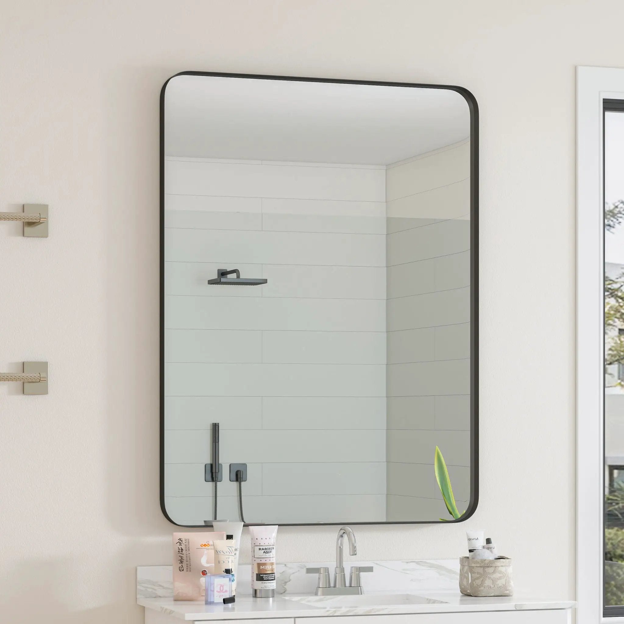 Wall Mirror Rectangular Mirror Metal Framed Mirror Vanity Mirror Dressing Mirror, For Bathroom, Living Room, Bedroom by HouseOfZazla