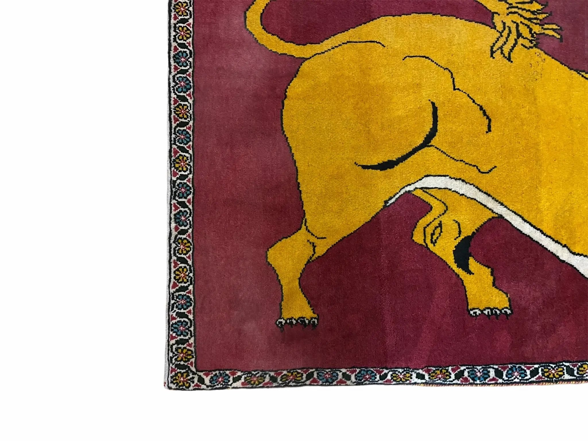 Persian Gabbeh Rug 3x4, Lion Pictorial, Red by Jewel Rugs