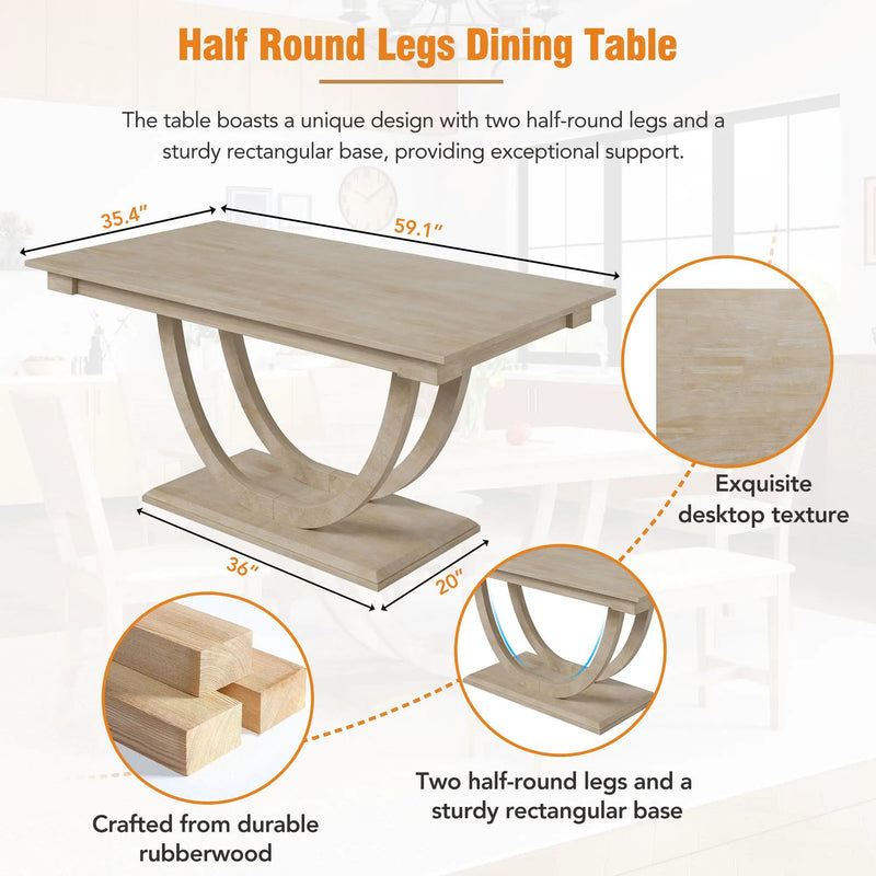 Topmax - 6 Piece Wood Half Round Dining Table Set Kitchen Table Set With Long Bench And 4 Dining Chairs, Modern Style by Unique Piece Furniture