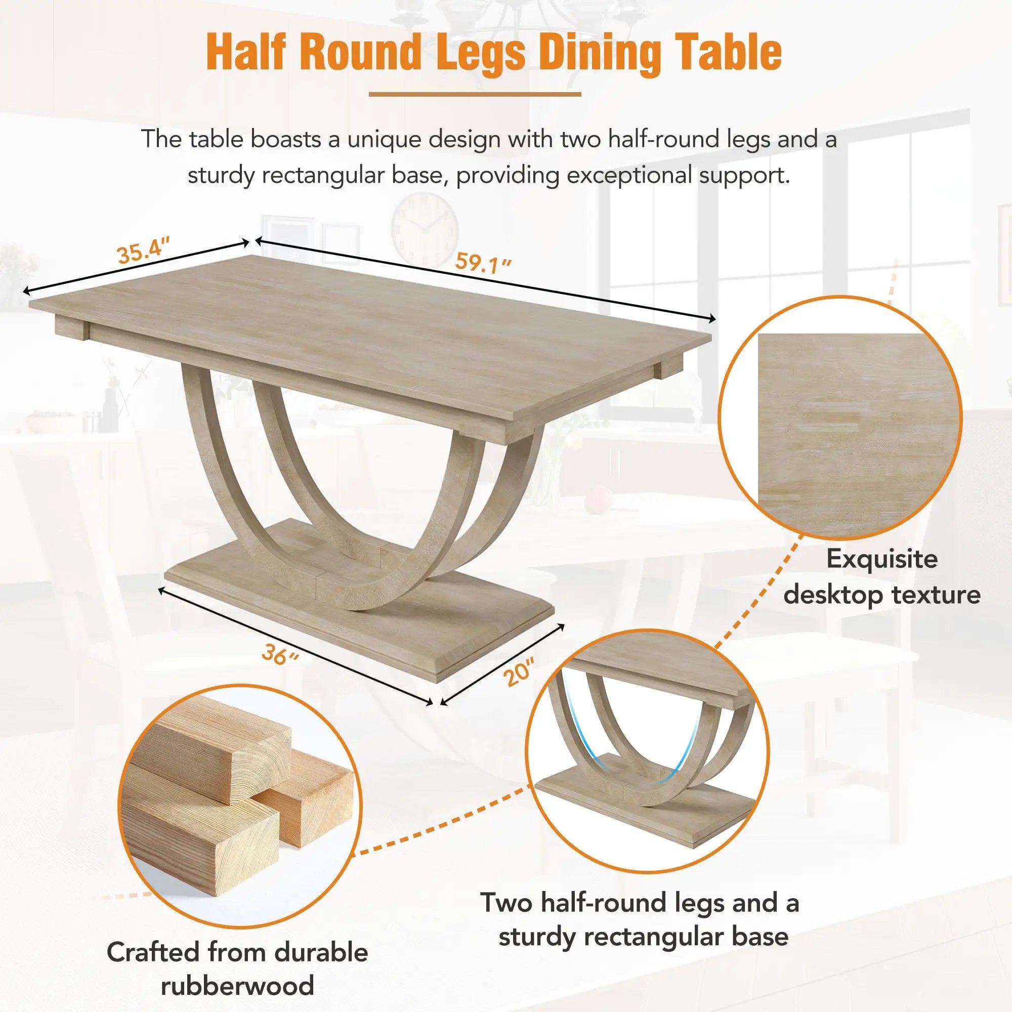 Topmax - 6 Piece Wood Half Round Dining Table Set Kitchen Table Set With Long Bench And 4 Dining Chairs, Modern Style by HouseOfZazla