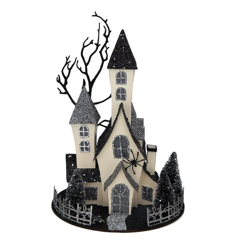 Cardboard Lighted Haunted House, Tabletop Holiday Halloween Decor, Battery Powered - Beige / Black by Unique Piece Furniture