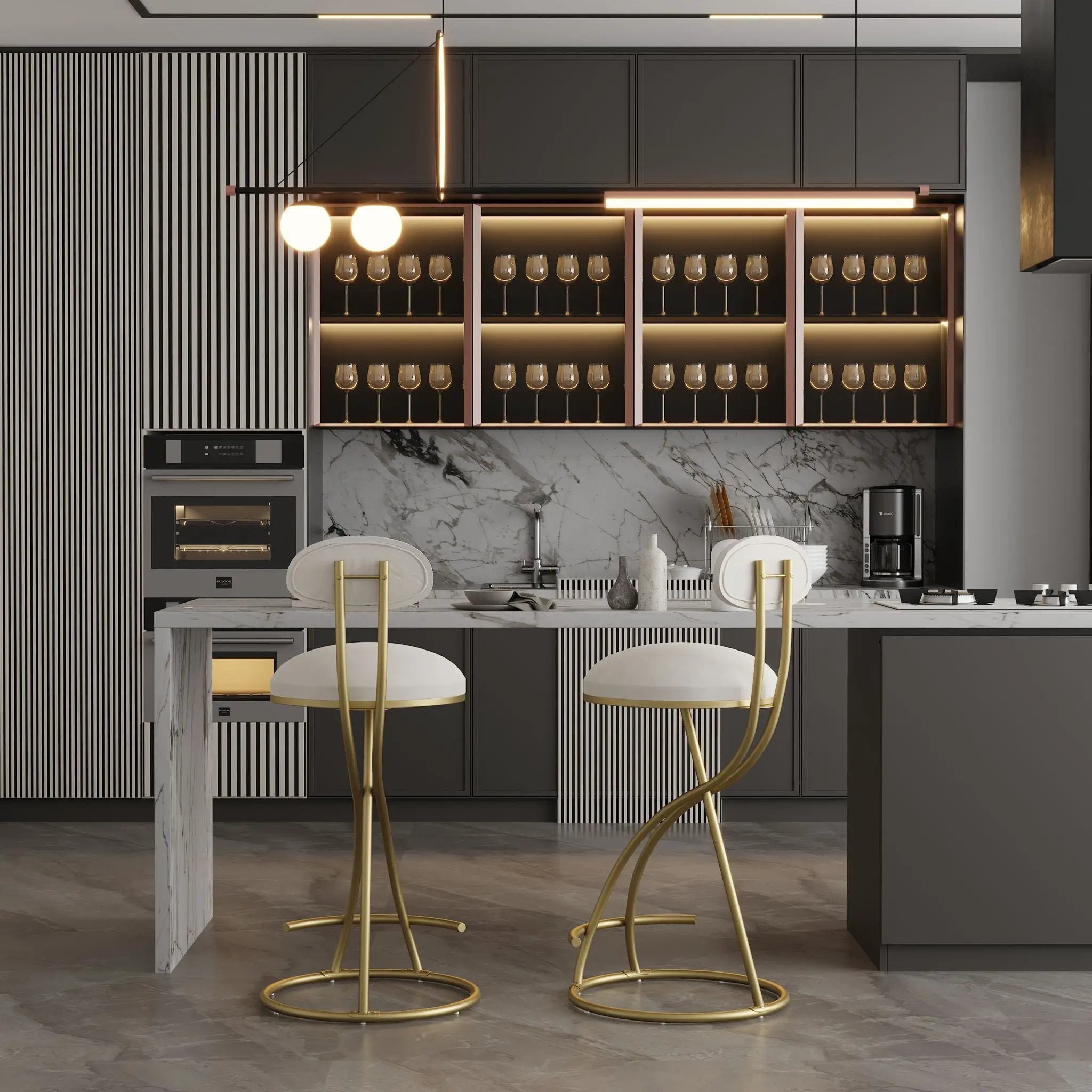 Bar Stools Upholstered Counter Height Barstools For Kitchen Island Modern Dining Chairs With Footrest (Set of 2) by Unique Piece Furniture