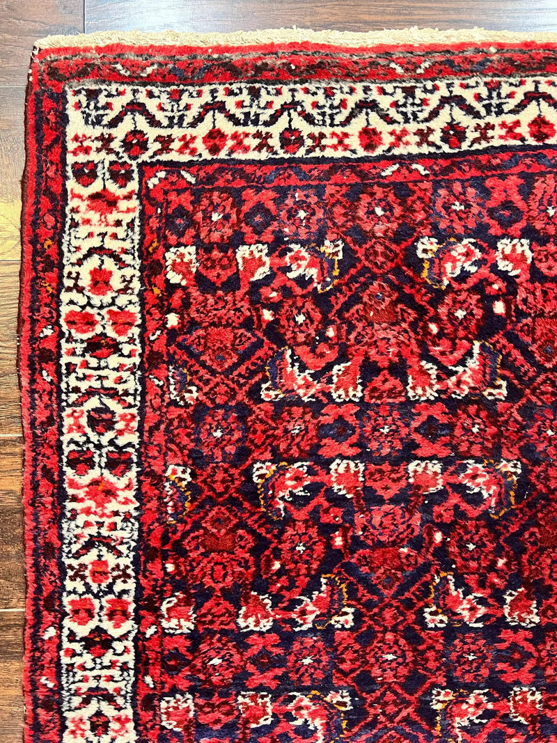 Persian Tribal Runner 3 x 9, Hamadan Dargazin Rug, Dark Blue and Red Wool Hand Knotted Hallway Rug, Vintage Antique Oriental Runner, 9ft Long Runner, Herati by Jewel Rugs