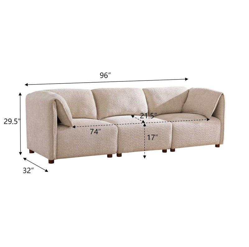 Aura 96 in. 3-Piece Boucle Modular Sectional Sofa by HouseOfZazla